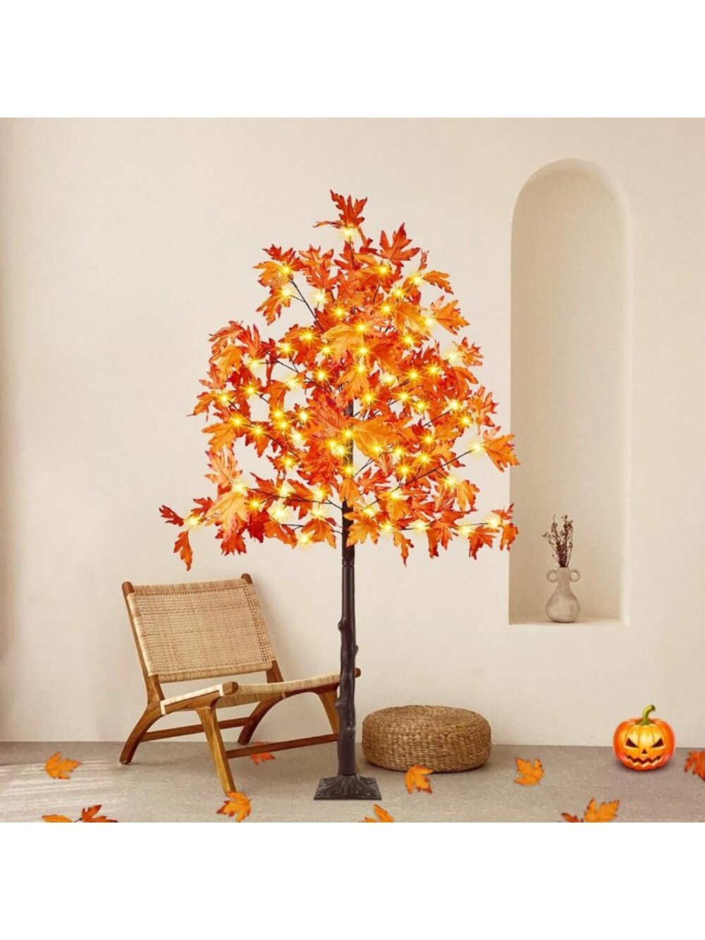 5FT Lighted Maple Tree with 100 LED Lights - Fall Home Decor & Seasonal Accent